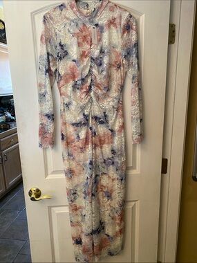 Anthropologie Floral Lace Ruched Maxi Dress Size Large NWT